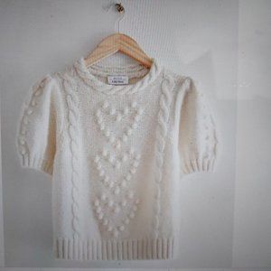 & Other Stories Cream Heart Bobble Cable-Knit Short-Sleeve Sweater Size S